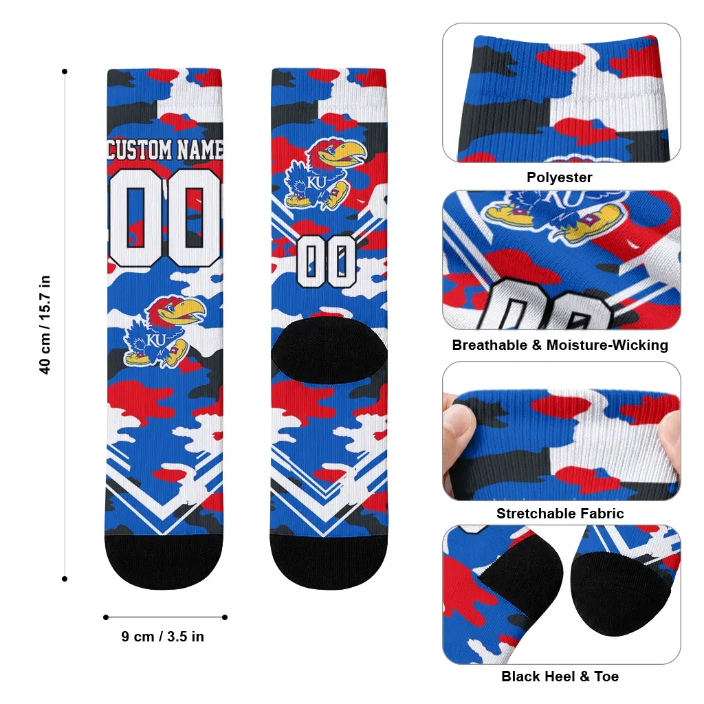 Kansas Jayhawks Socks Custom Woodland Camo Blue High Quality Kansas Jayhawks Socks Custom Woodland Camo Blue High Quality