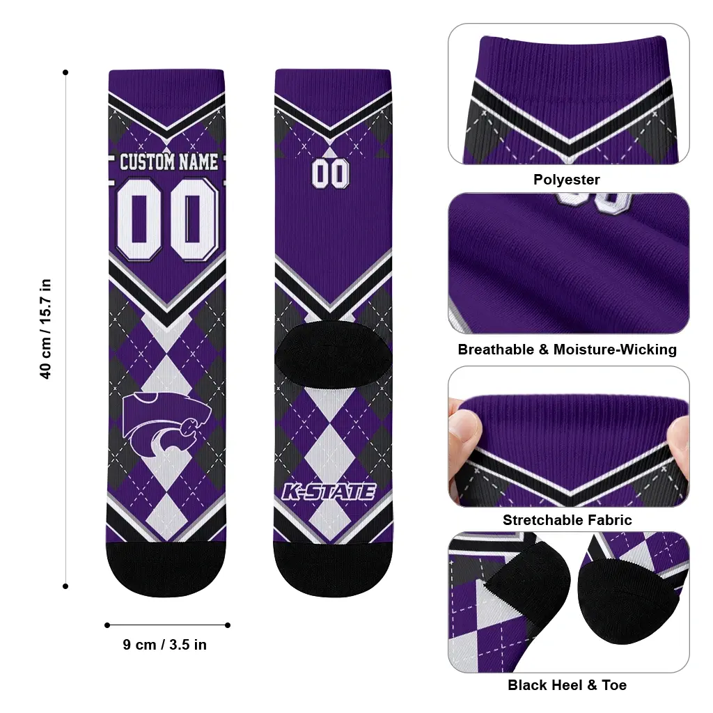 Kansas State Wildcats Socks Personalized Argyle Pattern Purple High Quality Kansas State Wildcats Socks Personalized Argyle Pattern Purple High Quality