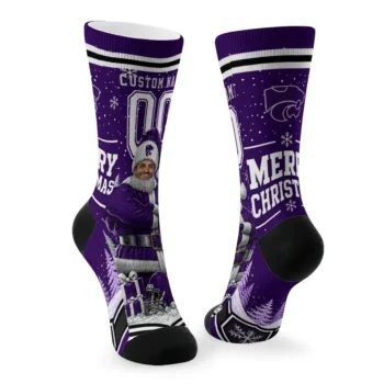 Kansas State Wildcats Socks Personalized Snowy Scene Purple White Fashion Forward