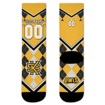 Kennesaw State Owls Socks Personalized Argyle Pattern Gold Best Selling
