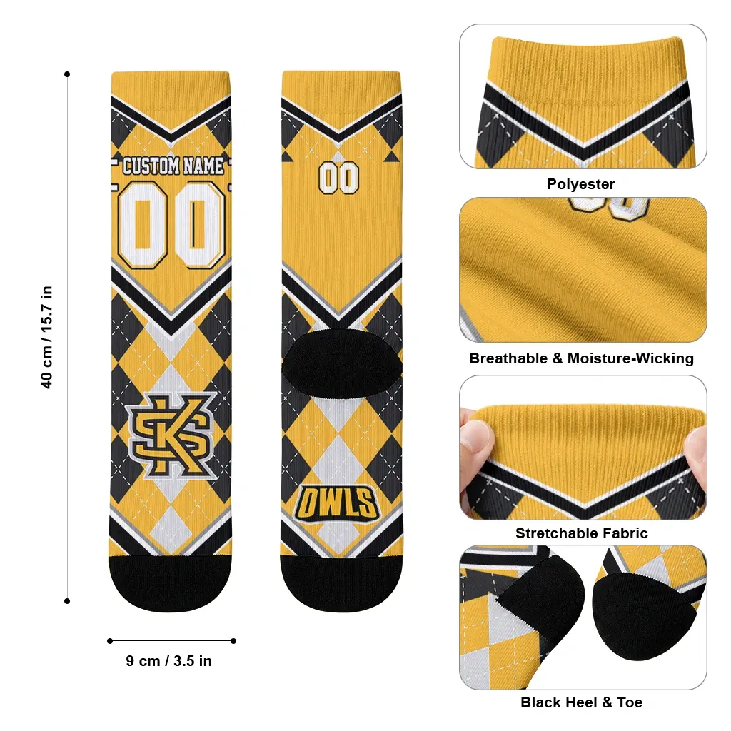 Kennesaw State Owls Socks Personalized Argyle Pattern Gold High Quality Kennesaw State Owls Socks Personalized Argyle Pattern Gold High Quality