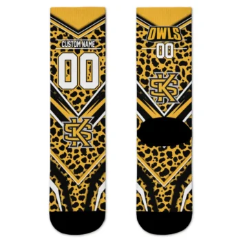 Kennesaw State Owls Socks Personalized Leopard Print Gold Black Best Selling