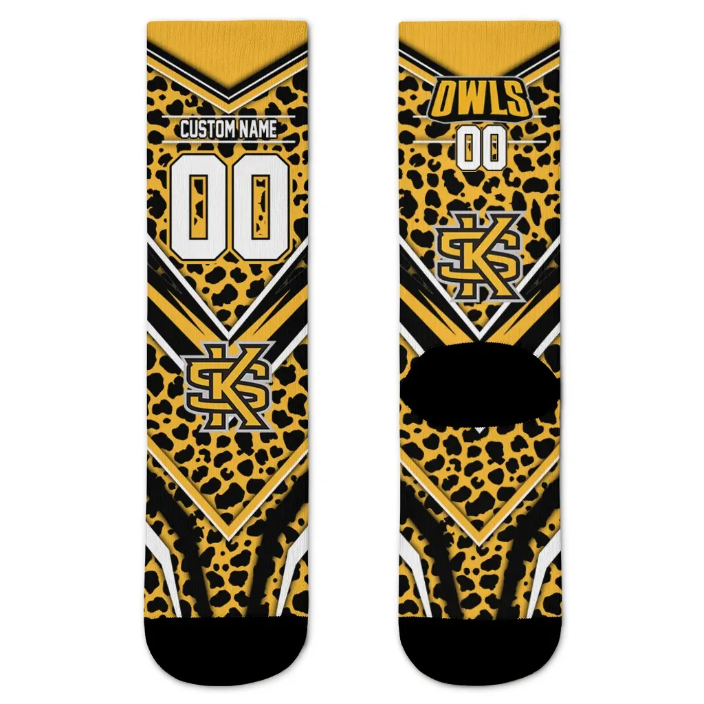 Kennesaw State Owls Socks Personalized Leopard Print Gold Black Best Selling Kennesaw State Owls Socks Personalized Leopard Print Gold Black Best Selling