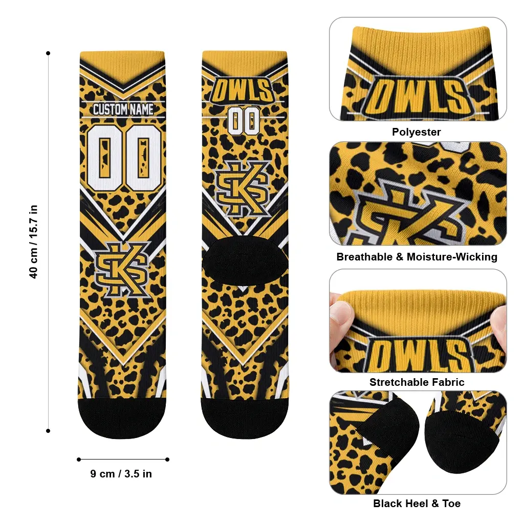 Kennesaw State Owls Socks Personalized Leopard Print Gold Black High Quality Kennesaw State Owls Socks Personalized Leopard Print Gold Black High Quality