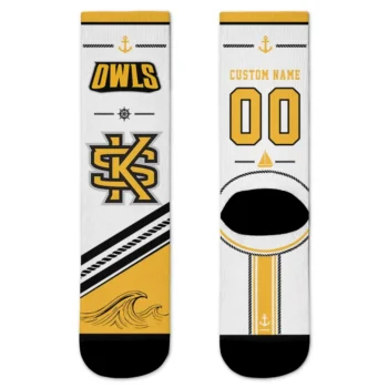 Kennesaw State Owls Socks Personalized Nautical Icons Gold White Best Selling