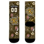 Kennesaw State Owls Socks Personalized Scattered Icons Gold Best Selling