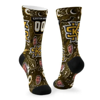 Kennesaw State Owls Socks Personalized Scattered Icons Gold Fashion Forward