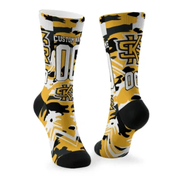 Kennesaw State Owls Socks Personalized Woodland Camo Gold Fashion Forward