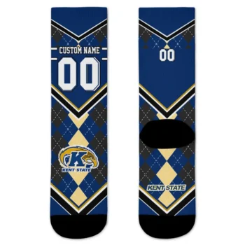 Kent State Golden Flashes Socks Customized Argyle Pattern Navy Blue Best Selling