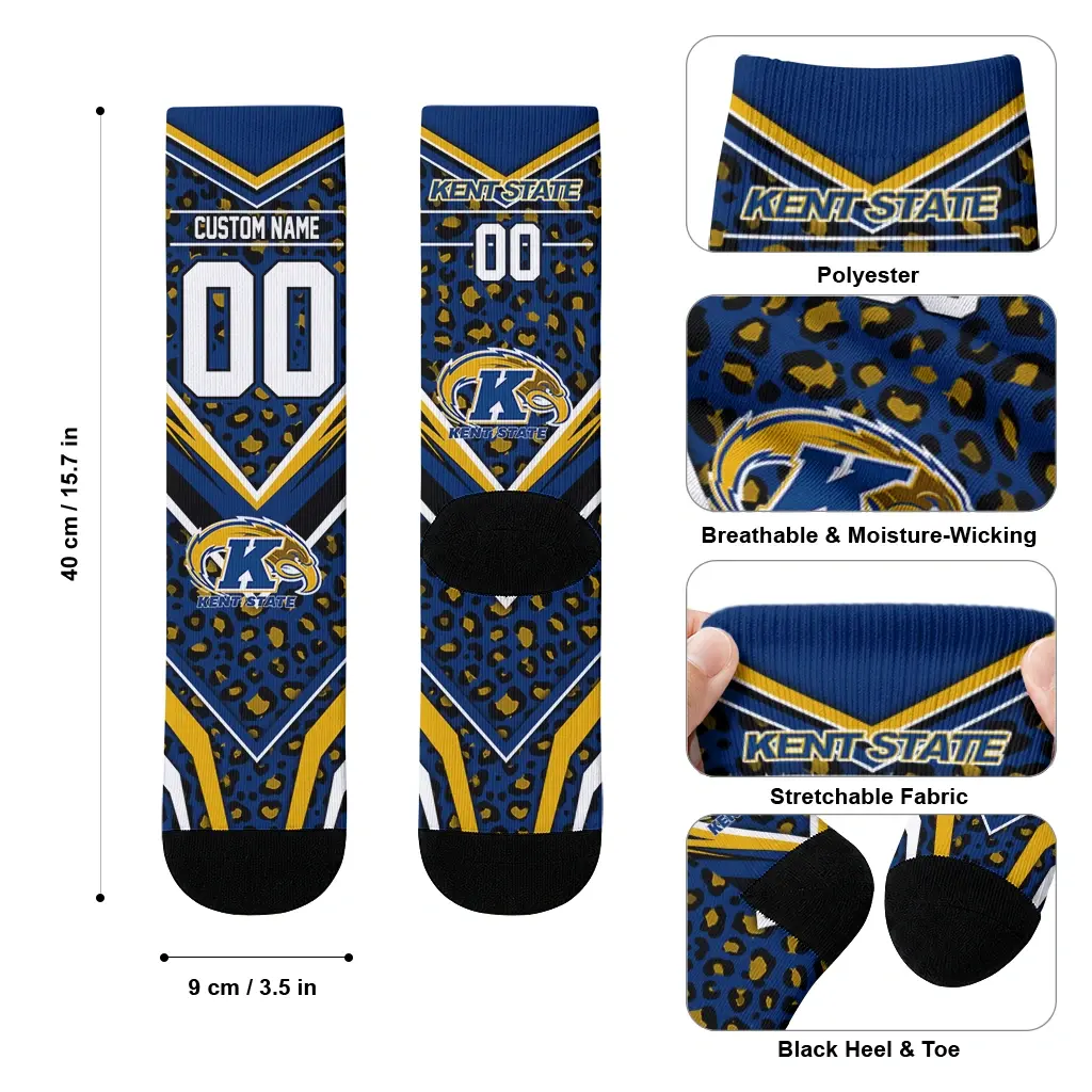 Kent State Golden Flashes Socks Customized Leopard Print Navy Blue Black High Quality Kent State Golden Flashes Socks Customized Leopard Print Navy Blue Black High Quality
