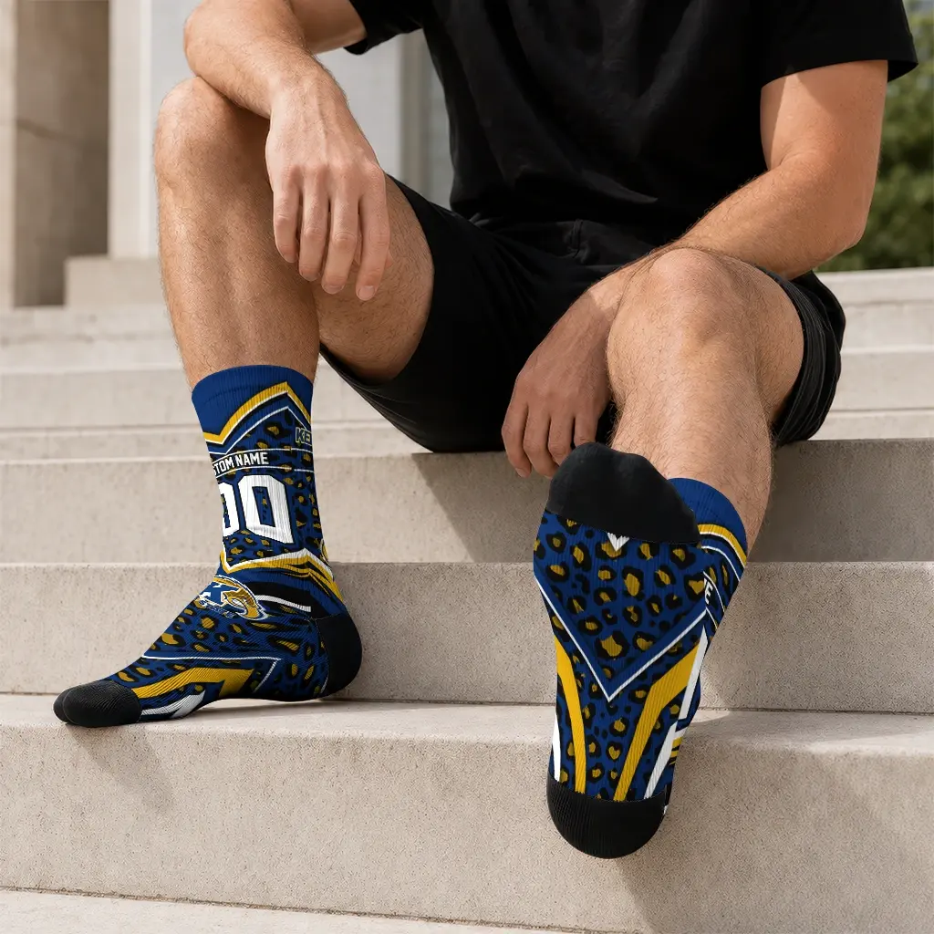 Kent State Golden Flashes Socks Customized Leopard Print Navy Blue Black Latest Model Kent State Golden Flashes Socks Customized Leopard Print Navy Blue Black Latest Model