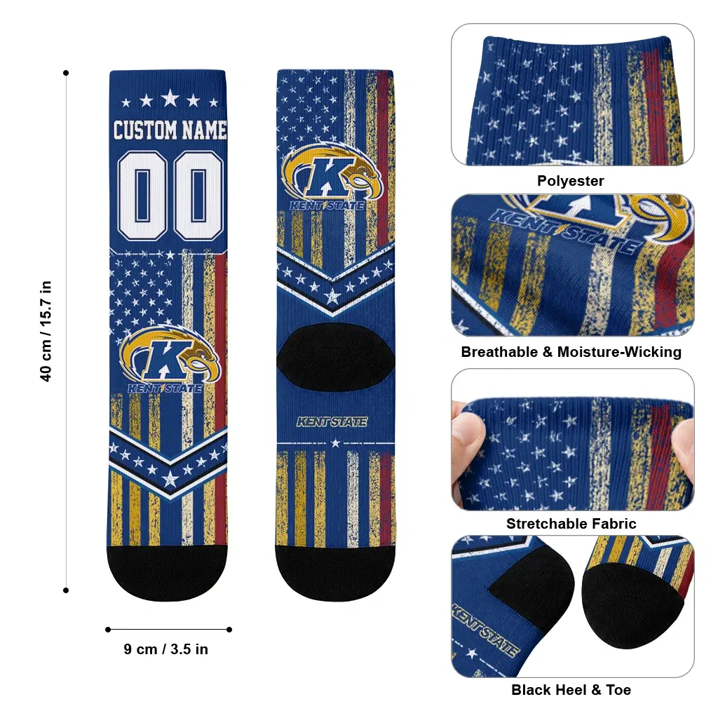 Kent State Golden Flashes Socks Customized Star Stripes Navy Blue White High Quality Kent State Golden Flashes Socks Customized Star Stripes Navy Blue White High Quality