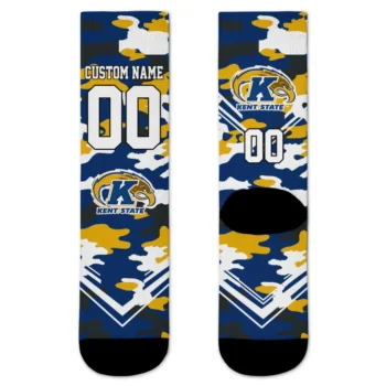 Kent State Golden Flashes Socks Customized Woodland Camo Navy Blue Best Selling