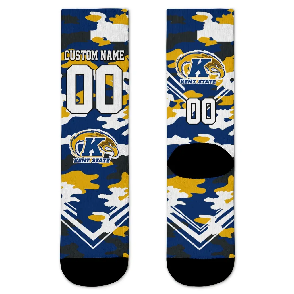 Kent State Golden Flashes Socks Customized Woodland Camo Navy Blue Best Selling Kent State Golden Flashes Socks Customized Woodland Camo Navy Blue Best Selling