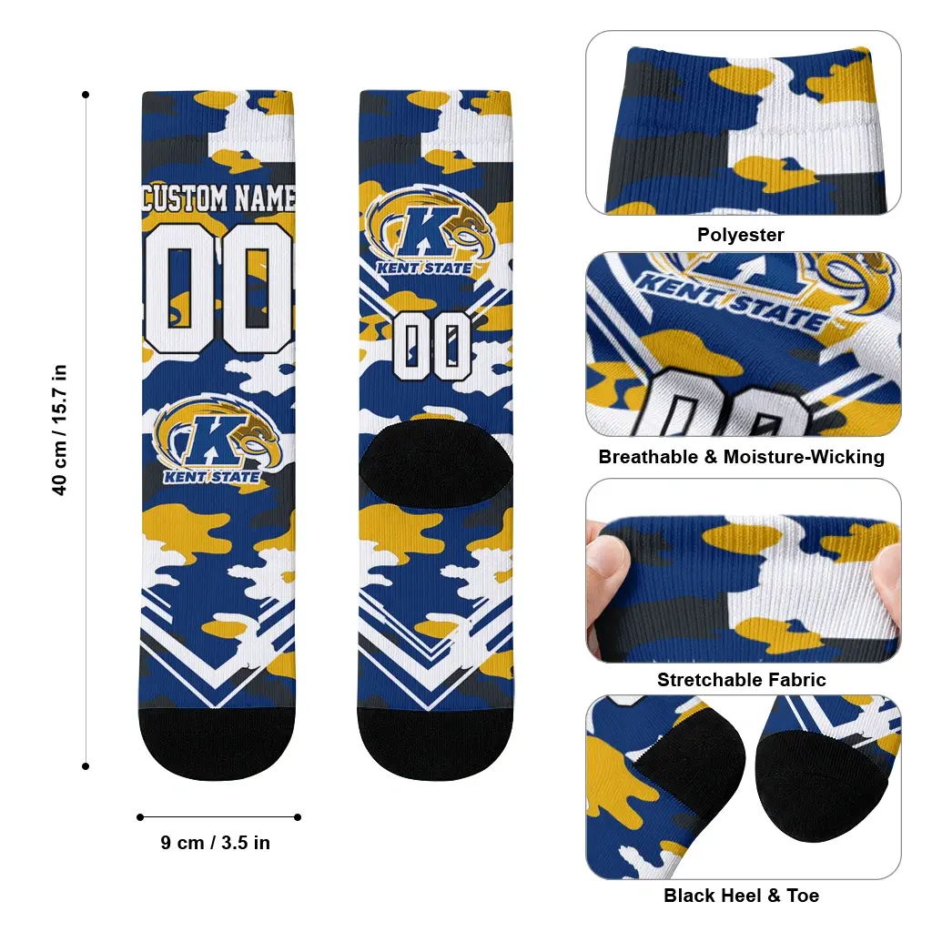 Kent State Golden Flashes Socks Customized Woodland Camo Navy Blue High Quality Kent State Golden Flashes Socks Customized Woodland Camo Navy Blue High Quality