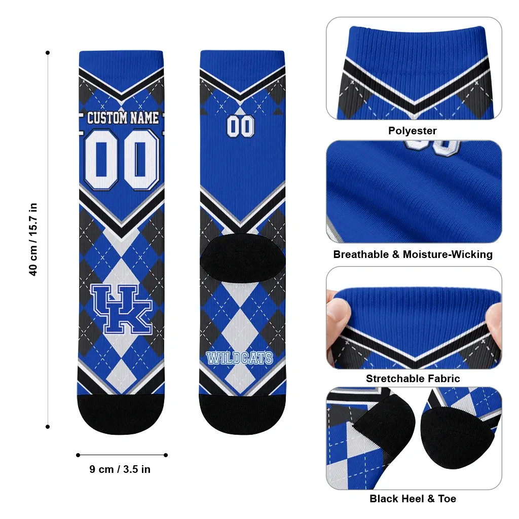 Kentucky Wildcats Socks Customized Argyle Pattern Blue High Quality Kentucky Wildcats Socks Customized Argyle Pattern Blue High Quality