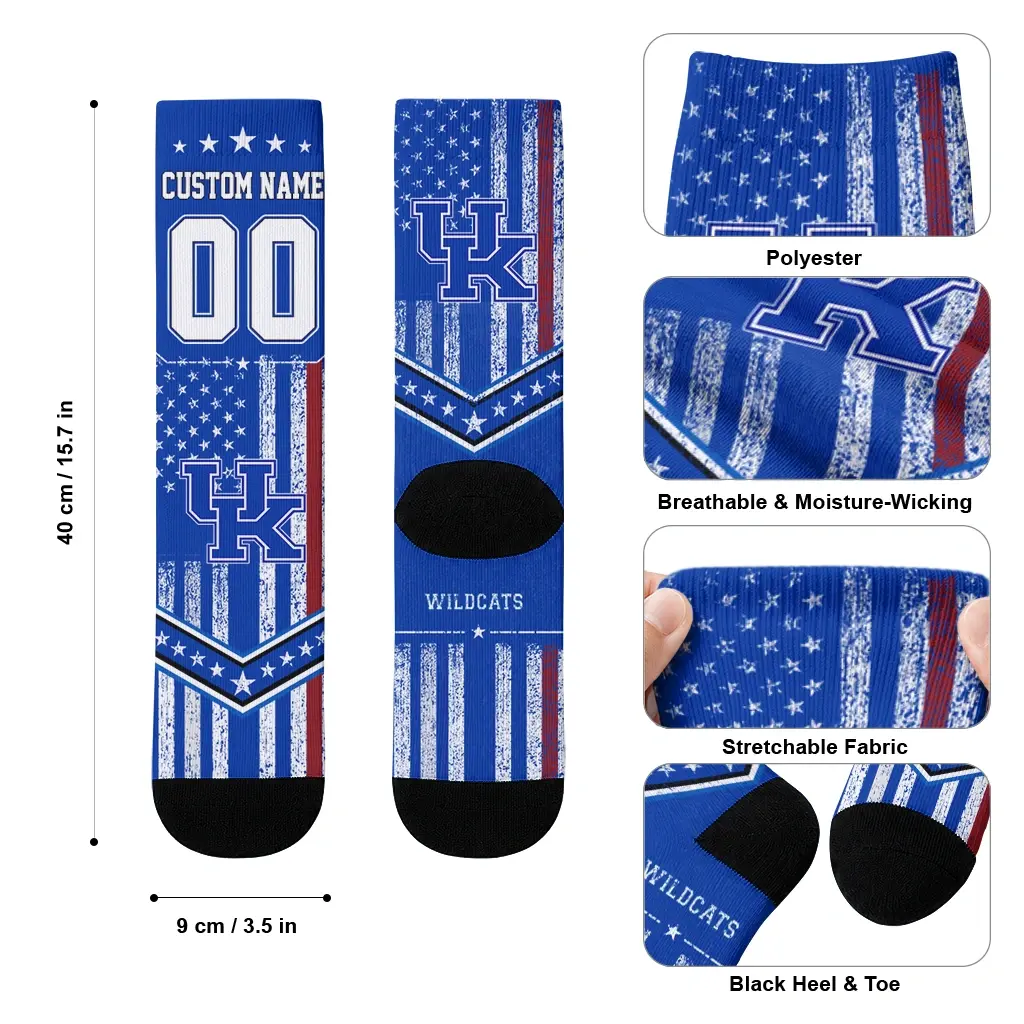 Kentucky Wildcats Socks Customized Star Stripes Blue White High Quality Kentucky Wildcats Socks Customized Star Stripes Blue White High Quality