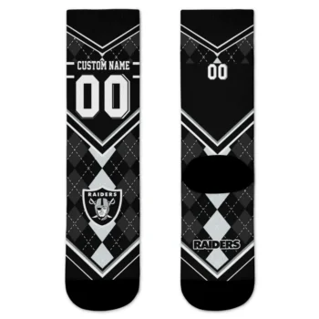 Las Vegas Raiders Socks Custom Argyle Pattern Black Best Selling