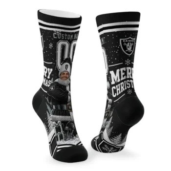 Las Vegas Raiders Socks Custom Snowy Scene Black White Fashion Forward
