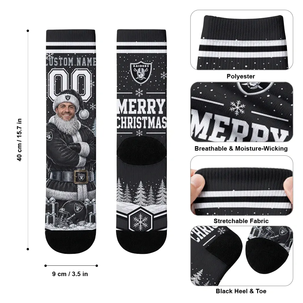 Las Vegas Raiders Socks Custom Snowy Scene Black White High Quality Las Vegas Raiders Socks Custom Snowy Scene Black White High Quality