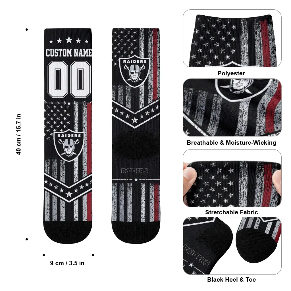 Las Vegas Raiders Socks Custom Star Stripes Black White High Quality Las Vegas Raiders Socks Custom Star Stripes Black White High Quality
