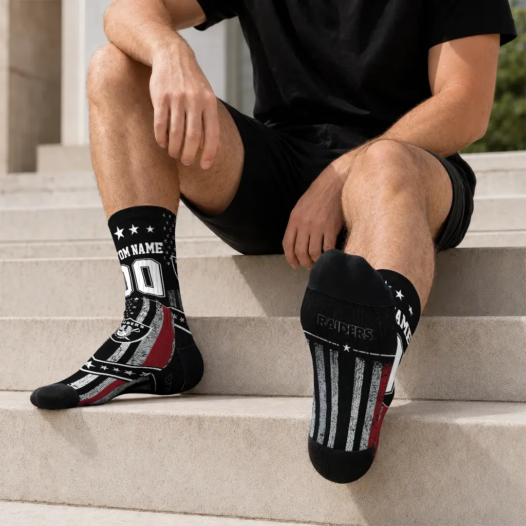Las Vegas Raiders Socks Custom Star Stripes Black White Latest Model Las Vegas Raiders Socks Custom Star Stripes Black White Latest Model