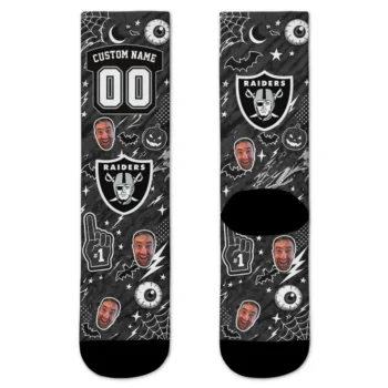 Las Vegas Raiders Socks Personalized Scattered Icons Black Best Selling