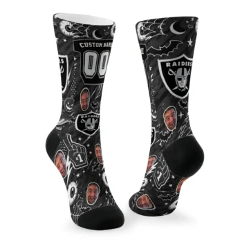 Las Vegas Raiders Socks Personalized Scattered Icons Black Fashion Forward