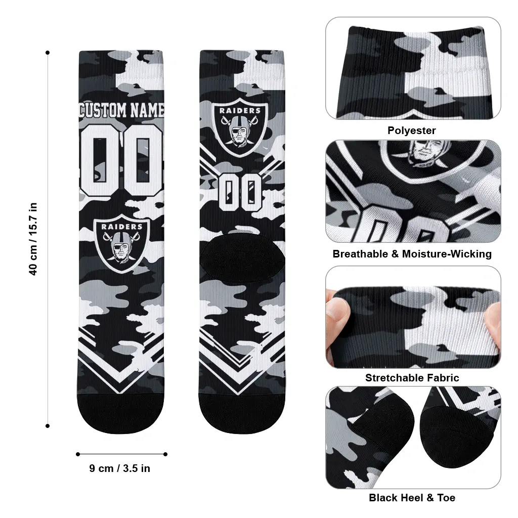 Las Vegas Raiders Socks Personalized Woodland Camo Black High Quality Las Vegas Raiders Socks Personalized Woodland Camo Black High Quality