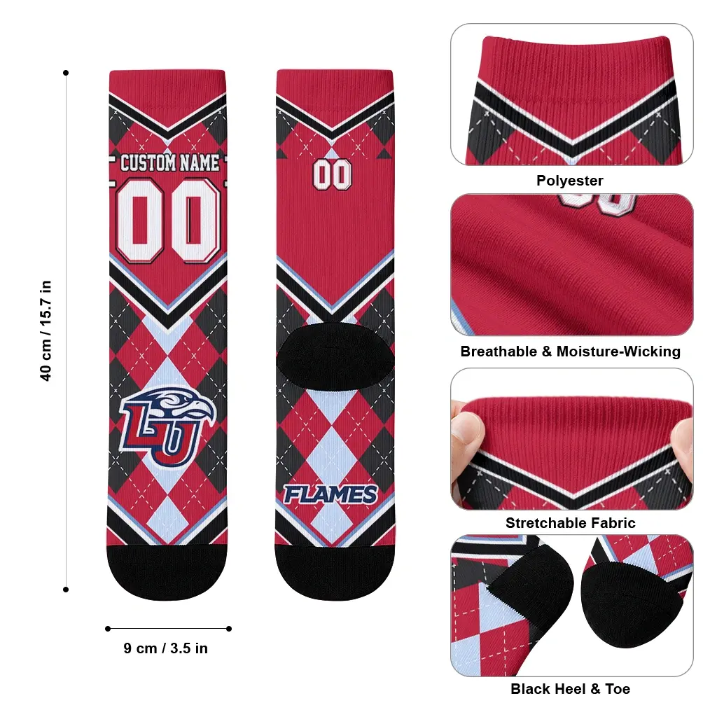 Liberty Flames Socks Custom Argyle Pattern Red High Quality Liberty Flames Socks Custom Argyle Pattern Red High Quality