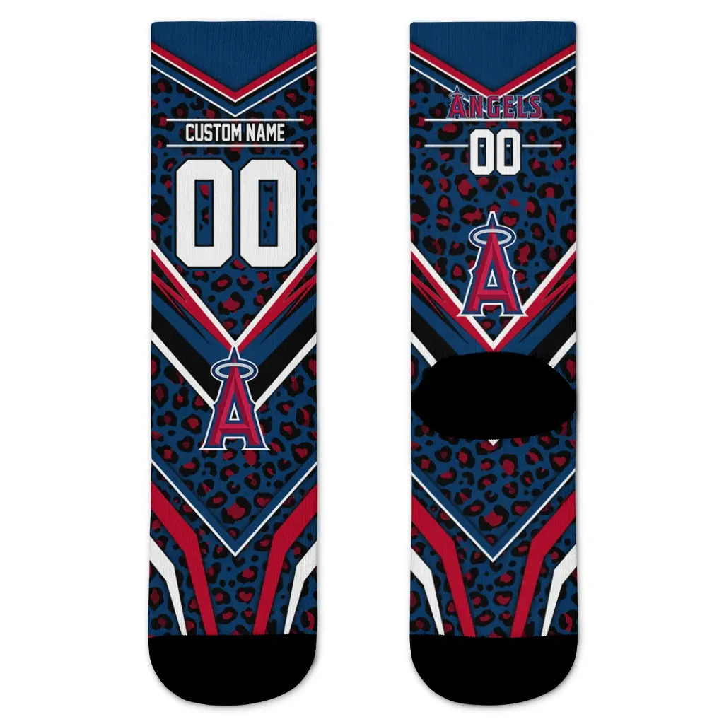 Los Angeles Angels Socks Custom Leopard Print Blue Black Best Selling Los Angeles Angels Socks Custom Leopard Print Blue Black Best Selling