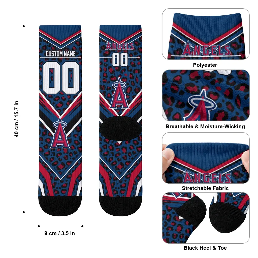 Los Angeles Angels Socks Custom Leopard Print Blue Black High Quality Los Angeles Angels Socks Custom Leopard Print Blue Black High Quality