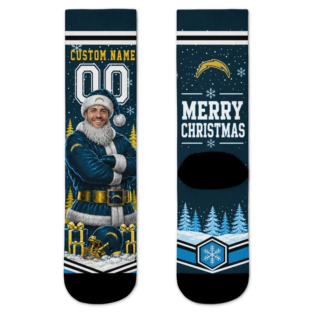 Los Angeles Chargers Socks Customized Snowy Scene Blue White Best Selling Los Angeles Chargers Socks Customized Snowy Scene Blue White Best Selling
