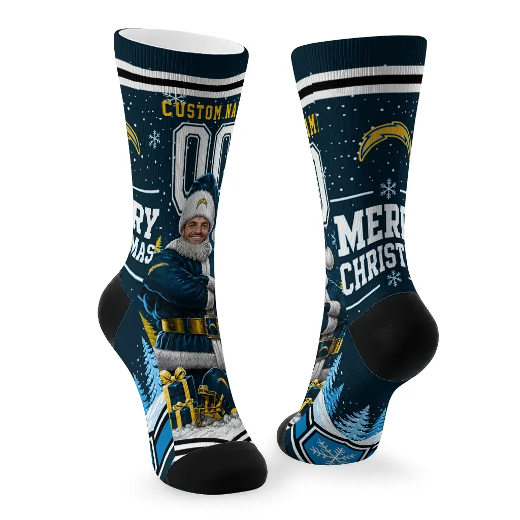 Los Angeles Chargers Socks Customized Snowy Scene Blue White Fashion Forward Los Angeles Chargers Socks Customized Snowy Scene Blue White Fashion Forward