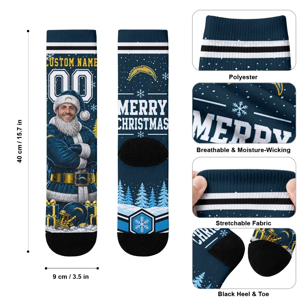 Los Angeles Chargers Socks Customized Snowy Scene Blue White High Quality Los Angeles Chargers Socks Customized Snowy Scene Blue White High Quality