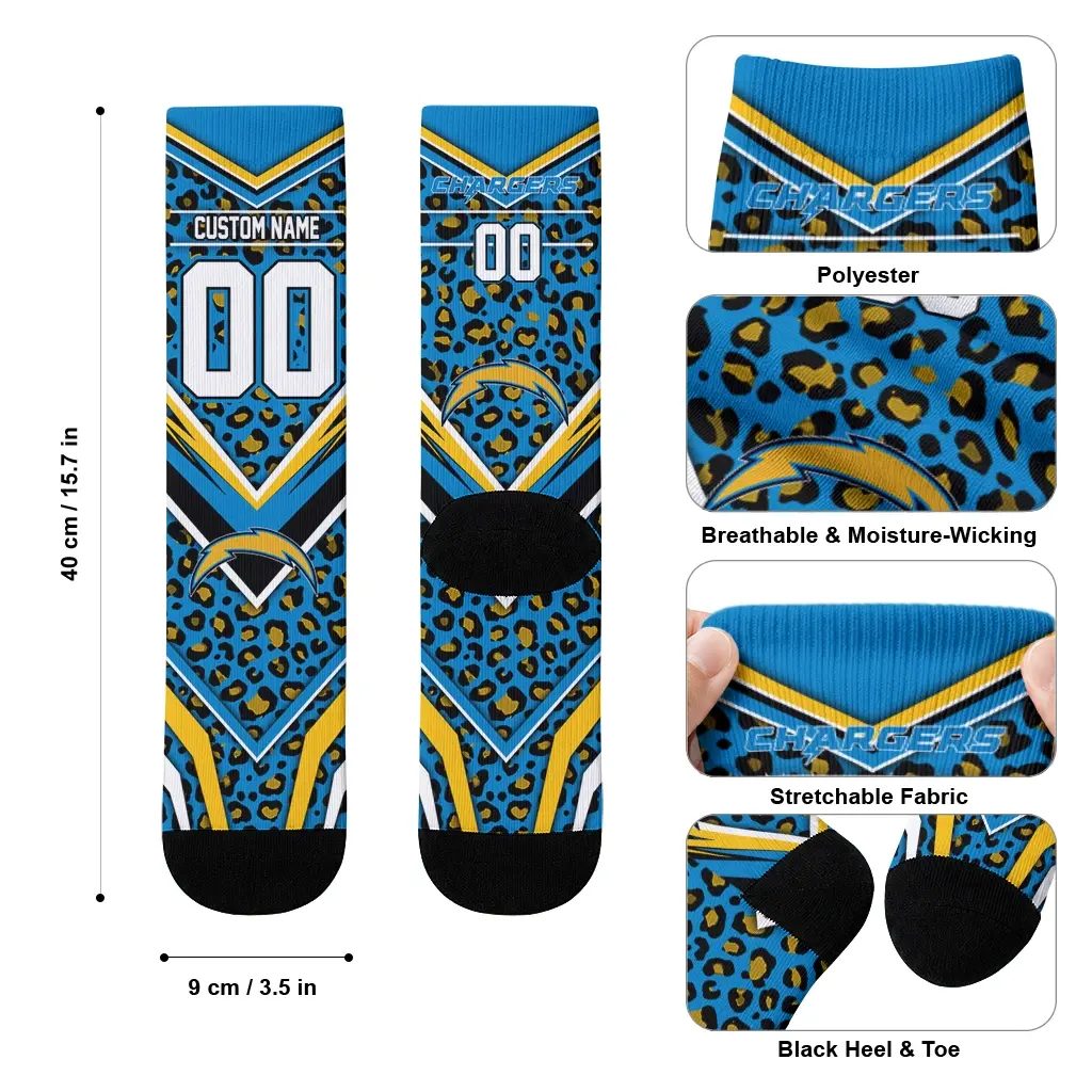 Los Angeles Chargers Socks Personalized Leopard Print Blue Black High Quality Los Angeles Chargers Socks Personalized Leopard Print Blue Black High Quality