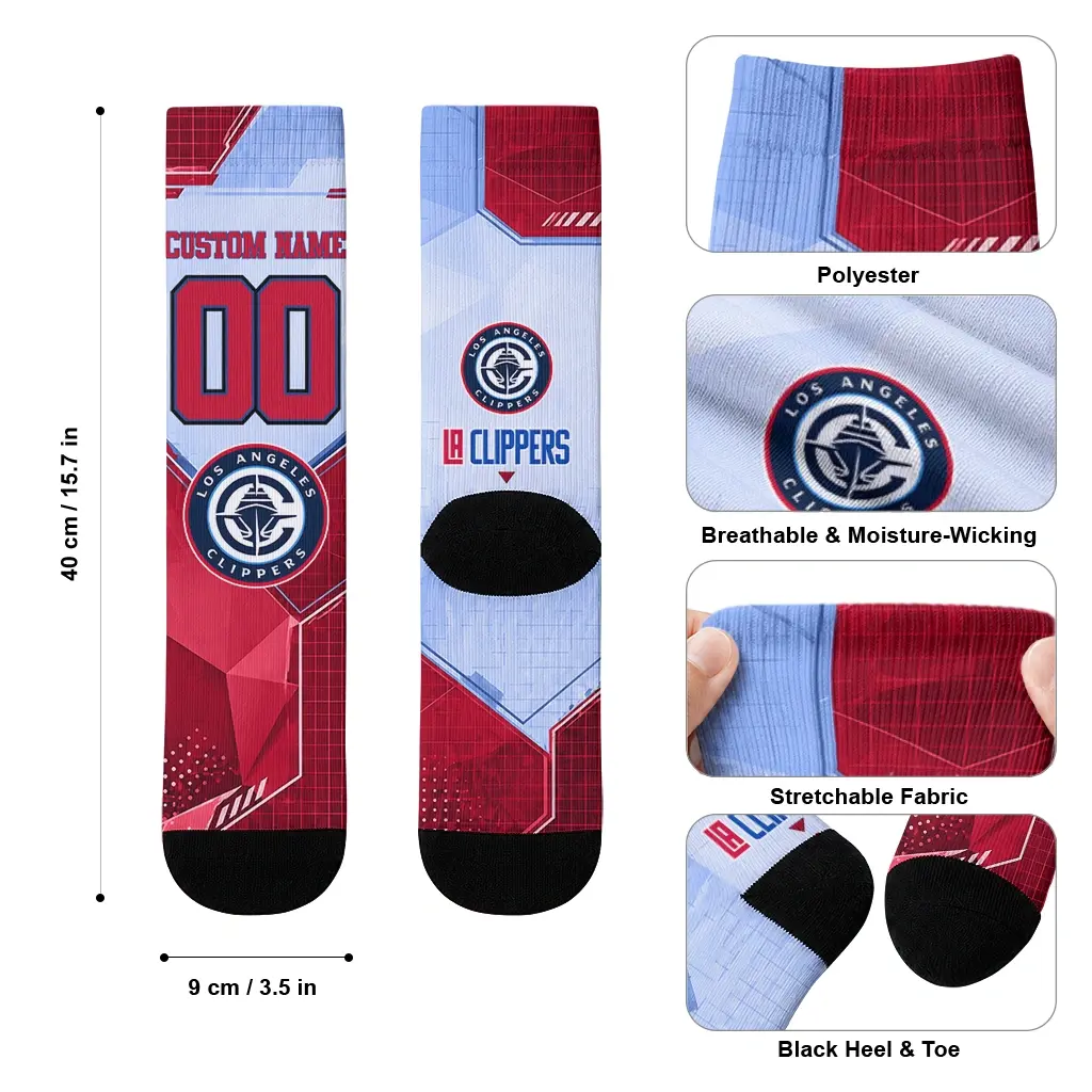 Los Angeles Clippers Socks Custom Geometric Tech Red High Quality Los Angeles Clippers Socks Custom Geometric Tech Red High Quality