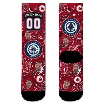 Los Angeles Clippers Socks Custom Scattered Icons Red Best Selling