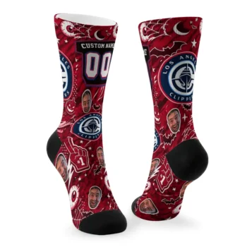 Los Angeles Clippers Socks Custom Scattered Icons Red Fashion Forward
