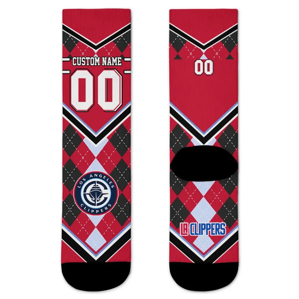 Los Angeles Clippers Socks Customized Argyle Pattern Red Best Selling Los Angeles Clippers Socks Customized Argyle Pattern Red Best Selling