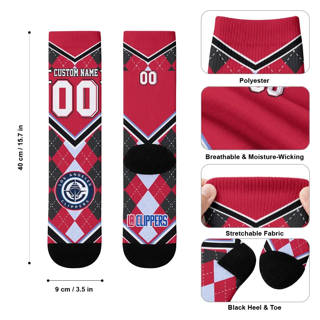 Los Angeles Clippers Socks Customized Argyle Pattern Red High Quality Los Angeles Clippers Socks Customized Argyle Pattern Red High Quality