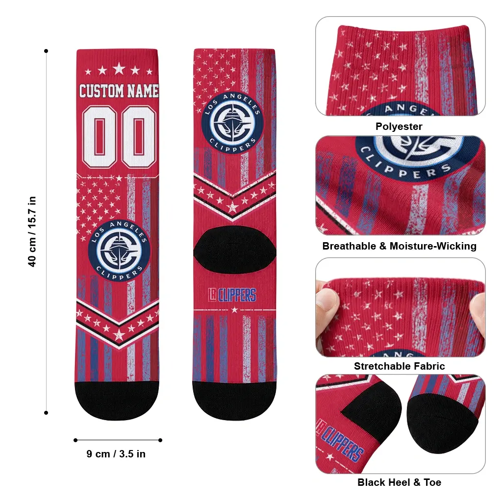 Los Angeles Clippers Socks Customized Star Stripes Red White High Quality Los Angeles Clippers Socks Customized Star Stripes Red White High Quality