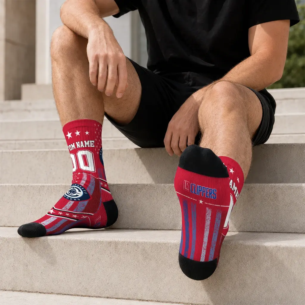 Los Angeles Clippers Socks Customized Star Stripes Red White Latest Model Los Angeles Clippers Socks Customized Star Stripes Red White Latest Model