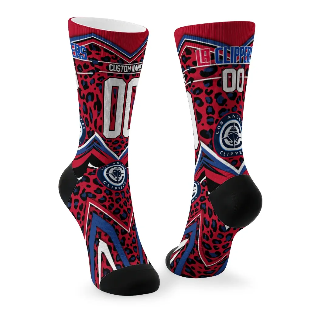 Los Angeles Clippers Socks Personalized Leopard Print Red Black Fashion Forward Los Angeles Clippers Socks Personalized Leopard Print Red Black Fashion Forward