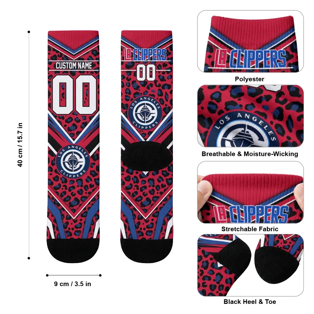 Los Angeles Clippers Socks Personalized Leopard Print Red Black High Quality Los Angeles Clippers Socks Personalized Leopard Print Red Black High Quality