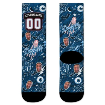 Los Angeles Dodgers Socks Personalized Scattered Icons Blue Best Selling