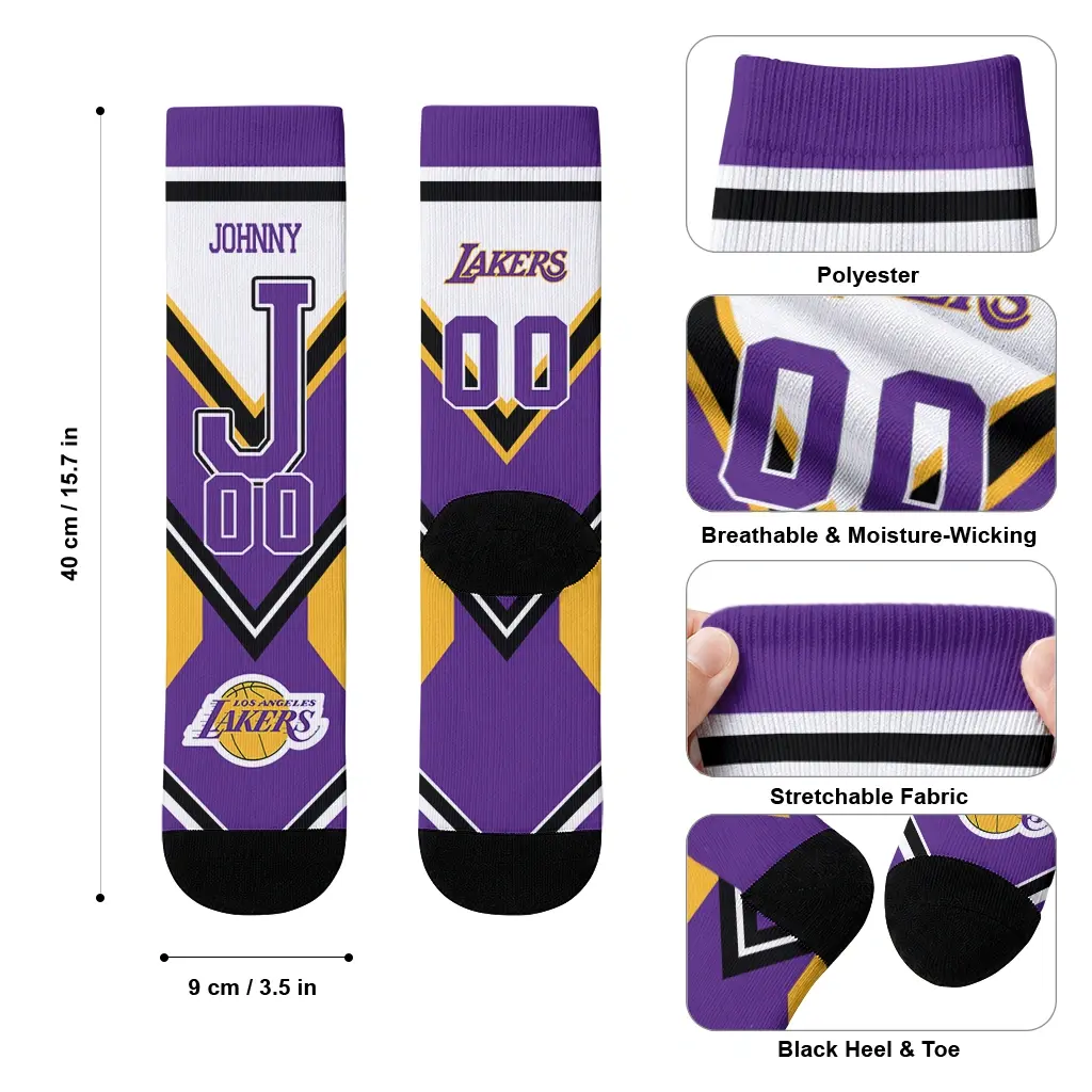 Los Angeles Lakers Socks Custom Arrow Blocks Purple High Quality Los Angeles Lakers Socks Custom Arrow Blocks Purple High Quality