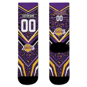 Los Angeles Lakers Socks Custom Leopard Print Purple Black Best Selling