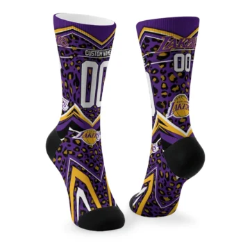 Los Angeles Lakers Socks Custom Leopard Print Purple Black Fashion Forward