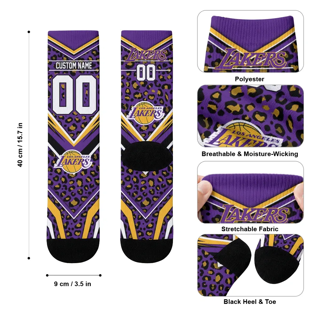 Los Angeles Lakers Socks Custom Leopard Print Purple Black High Quality Los Angeles Lakers Socks Custom Leopard Print Purple Black High Quality
